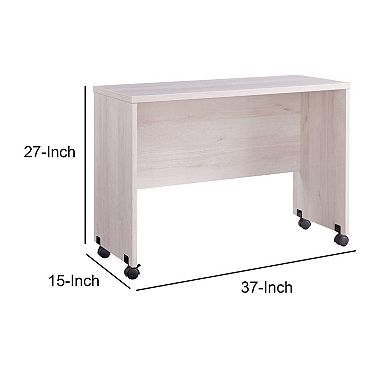 Rectangular Wooden Desk Return With Casters And Grain Details, White Oak