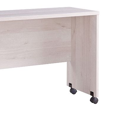 Rectangular Wooden Desk Return With Casters And Grain Details, White Oak