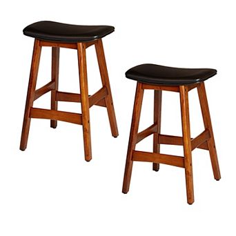 Wooden Counter Height Stool In Black And Brown, Set Of 2