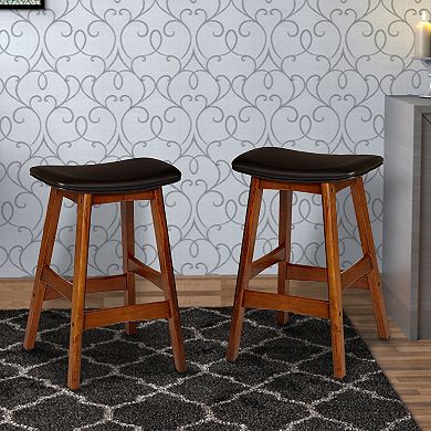 Wooden Counter Height Stool In Black And Brown, Set Of 2