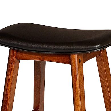 Wooden Counter Height Stool In Black And Brown, Set Of 2