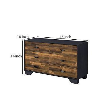 Dresser With 6 Drawers And Butcher Block Pattern, Brown And Gray