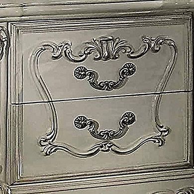 Two Drawers Wooden Nightstand With Carved Details, Bone White