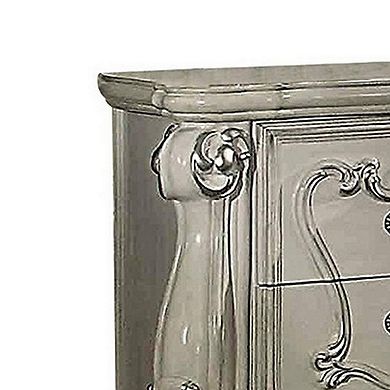 Two Drawers Wooden Nightstand With Carved Details, Bone White