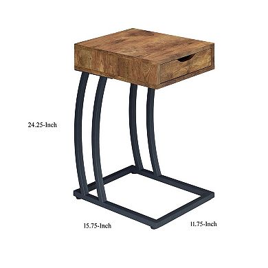 Antique Accent Table With Storage Drawer And Outlet, Brown