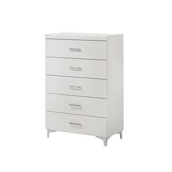 Chest With 5 Drawers And Wooden Frame, White