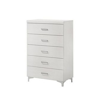 Chest With 5 Drawers And Wooden Frame, White