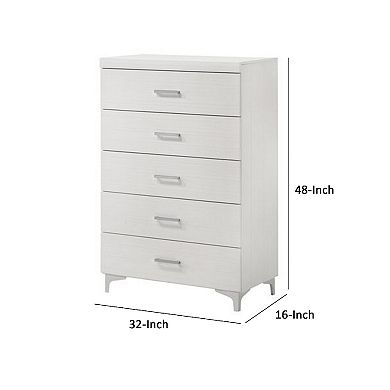 Chest With 5 Drawers And Wooden Frame, White