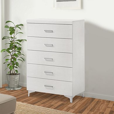 Chest With 5 Drawers And Wooden Frame, White