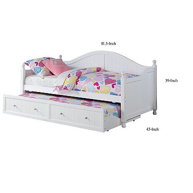 Contemporary Style Wooden Twin Daybed With Trundle, White