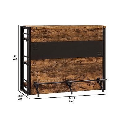 Urban Wooden Bar Unit with Stemware Rack, Wire Brushed Black