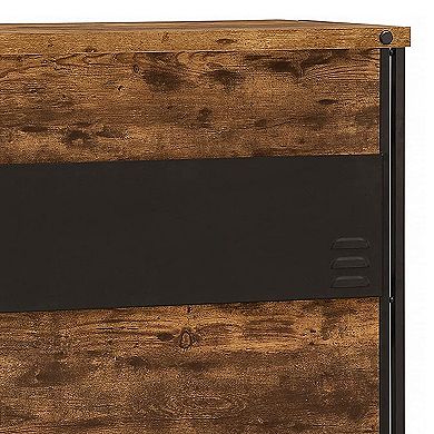 Urban Wooden Bar Unit with Stemware Rack, Wire Brushed Black