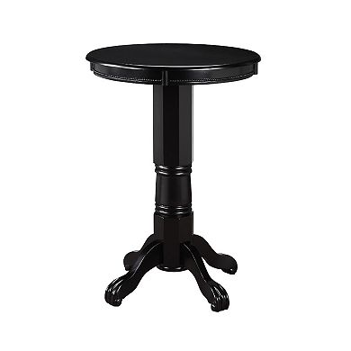 Ava 42 Inch Wood Pub Bar Table, Molded Trim, Carved Pedestal, Black