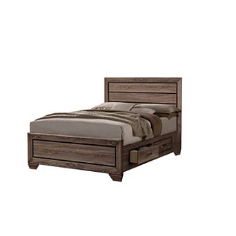 Wooden Queen Size Bed With 4 Spacious Side Rail Drawers, Brown