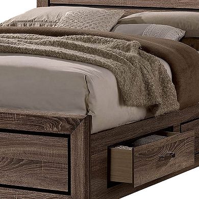 Wooden Queen Size Bed With 4 Spacious Side Rail Drawers, Brown