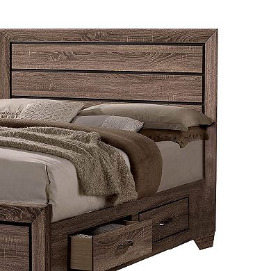 Wooden Queen Size Bed With 4 Spacious Side Rail Drawers, Brown