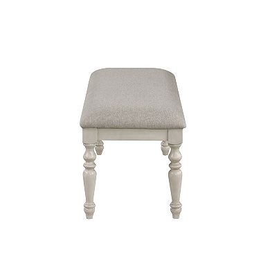 Katherine 48 Inch Bench With Fabric Seat And Turned Legs, White