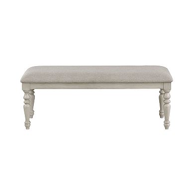 Katherine 48 Inch Bench With Fabric Seat And Turned Legs, White