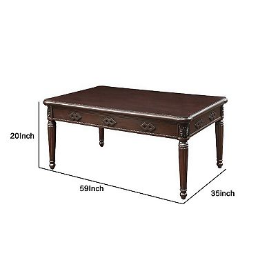 Coffee Table With Traditional Style And Turned Legs, Espresso Brown