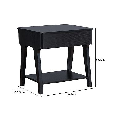 22 Inch Edward End Table With Lift Top And Bottom Shelf, Black