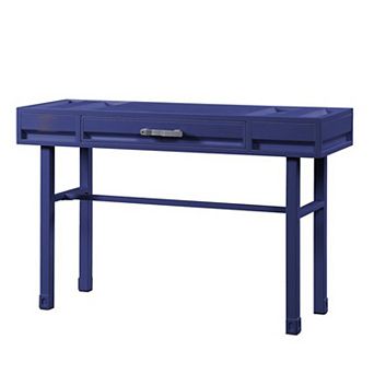 Industrial Style Metal And Wood 1 Drawer Vanity Desk, Blue