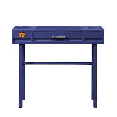 Industrial Style Metal And Wood 1 Drawer Vanity Desk, Blue