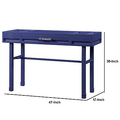 Industrial Style Metal And Wood 1 Drawer Vanity Desk, Blue