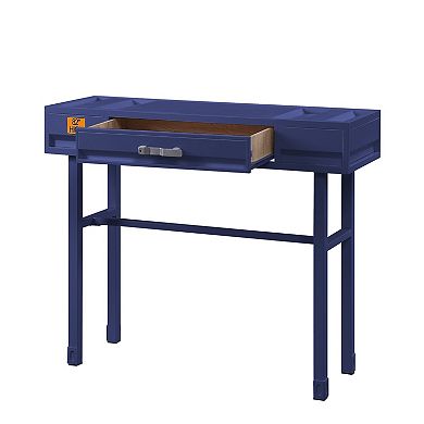 Industrial Style Metal And Wood 1 Drawer Vanity Desk, Blue
