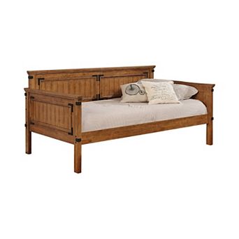 Plank Style Paneled Wooden Twin Size Daybed With Metal Accents, Brown
