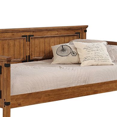 Plank Style Paneled Wooden Twin Size Daybed With Metal Accents, Brown