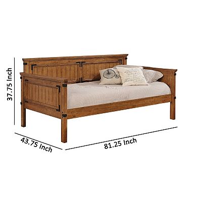 Plank Style Paneled Wooden Twin Size Daybed With Metal Accents, Brown
