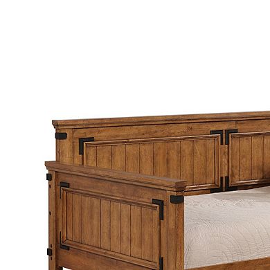 Plank Style Paneled Wooden Twin Size Daybed With Metal Accents, Brown