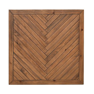 Nat 30 Inch Solid Wood Square Coffee Table, Herringbone, Brown, Black