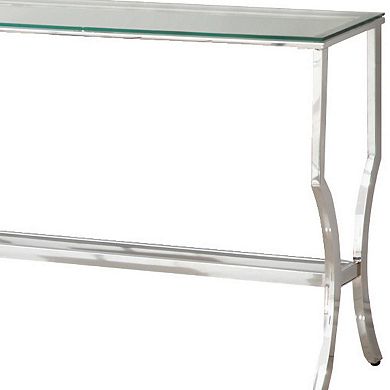 Glass Top Sofa Table With Metal Frame And Mirror Shelf, Chrome