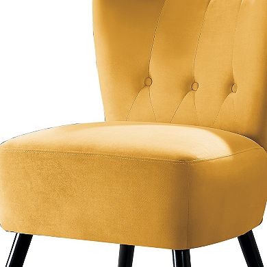 Upholstered Armless Accent Chair With Flared Back And Button Tufting, Yellow