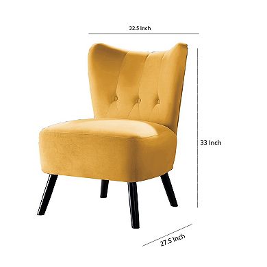 Upholstered Armless Accent Chair With Flared Back And Button Tufting, Yellow