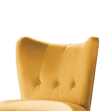 Upholstered Armless Accent Chair With Flared Back And Button Tufting, Yellow