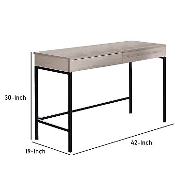 Wooden Desk With 2 Drawers And Metal Frame, Washed White And Black