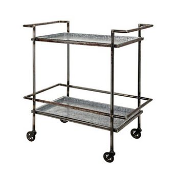 35 Inch 2 tier Bar Cart, Industrial Style, Caster Wheels, Rustic Bronze