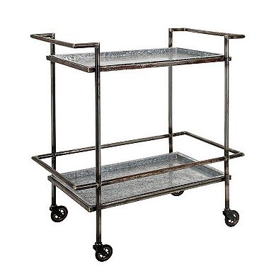 35 Inch 2 Tier Bar Cart, Industrial Style, Caster Wheels, Rustic Bronze