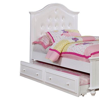 Traditional Style Full Bed With Button Tufted Camelback Headboard, White