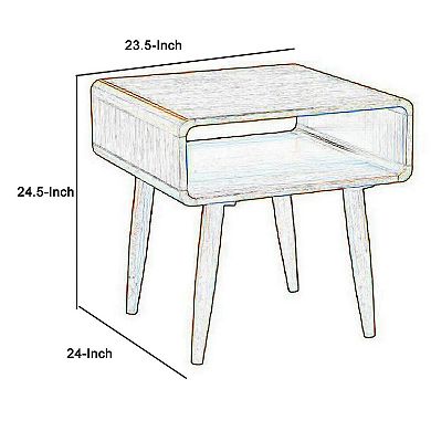 Rectangular Wooden End Table With Open Shelf And Splayed Legs, Brown