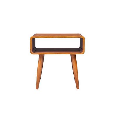 Rectangular Wooden End Table With Open Shelf And Splayed Legs, Brown