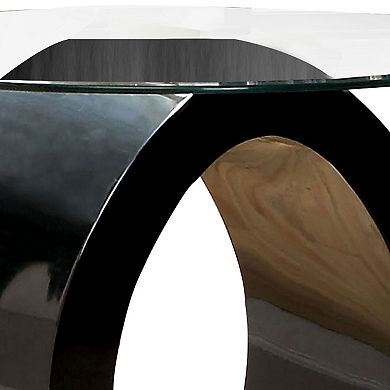 Contemporary Tempered Glass Top End Table With O Shape Base, Black