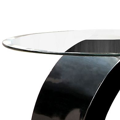 Contemporary Tempered Glass Top End Table With O Shape Base, Black