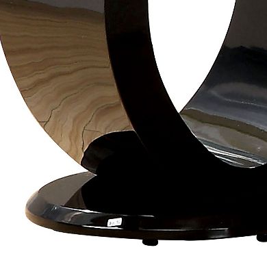Contemporary Tempered Glass Top End Table With O Shape Base, Black