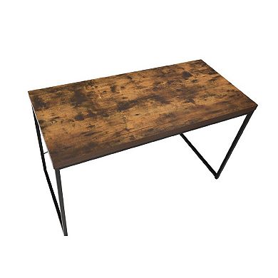 Rectangular Wooden Desk With Metal Base, Weathered Oak Brown And Black