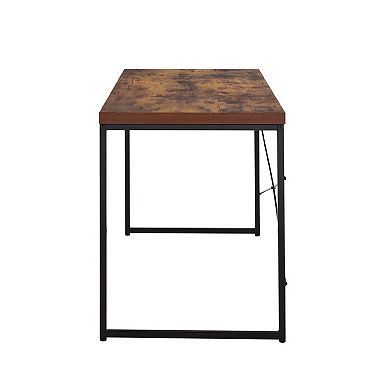 Rectangular Wooden Desk With Metal Base, Weathered Oak Brown And Black