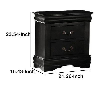 Wooden Nightstand With Two Drawers, Black