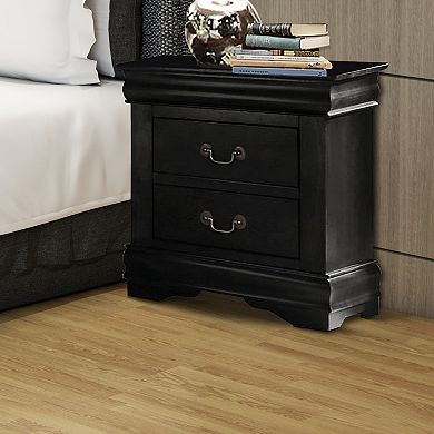 Wooden Nightstand With Two Drawers, Black